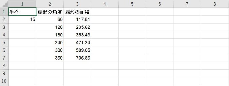 扇形角度と面積