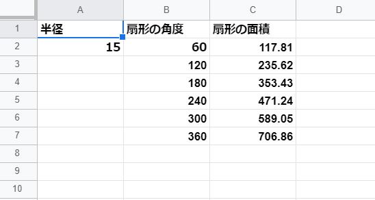 扇形角度と面積