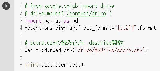 pandas DataFrame describe関数