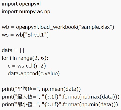 Excelデータから統計値を求める(1)